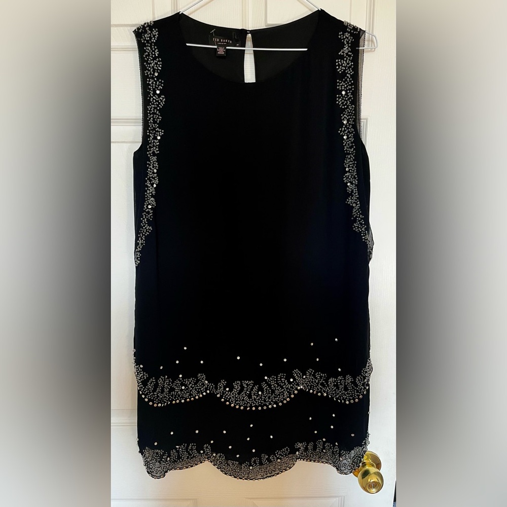 Ted Baker black mini shift dress with beaded scalloped hem